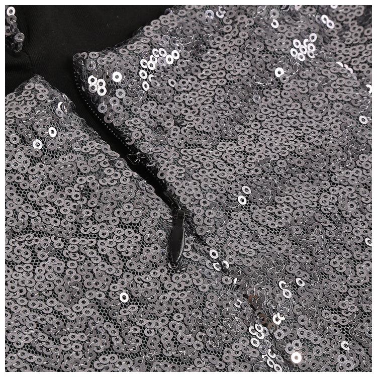 DOLLY High End V-Neck Sleeveless Long Slit Sequin Body Hug Evening Dress-KIM