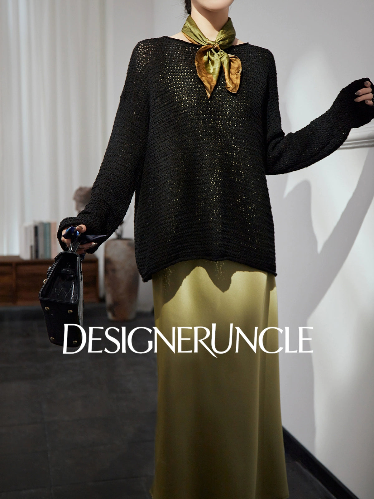 DGU| Hollow loose knitted long sleeves lazy style niche design pullover sweater - TEST.