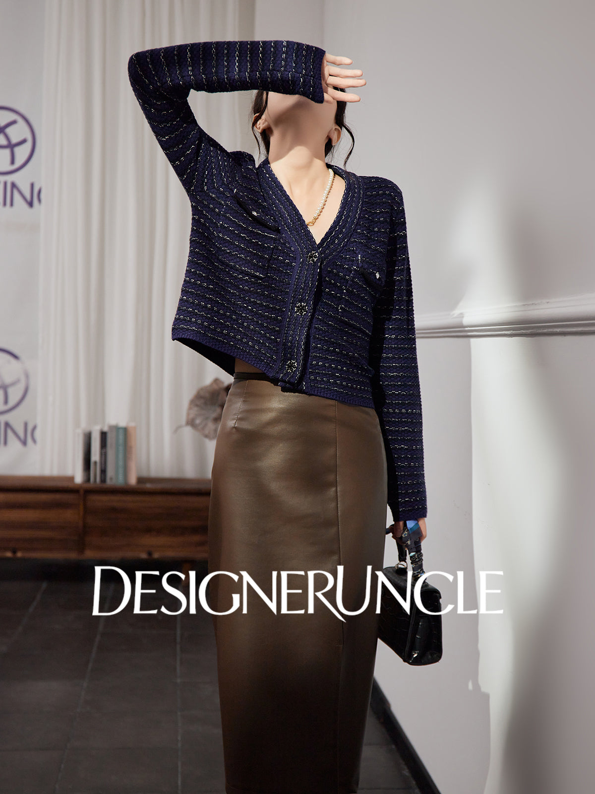 DGU "Ink Room" royal blue knitted sweater small fragrance temperament versatile top - Robert.