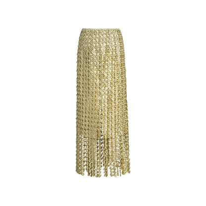 ZHUCHONGYUN gold plate embroidered tassel drape skirt-PICOLLO.