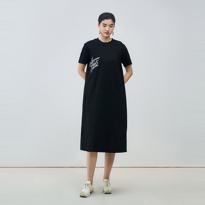 ZHUCHONGYUN ribbed crew neck long cotton printed t-shirt dress-VIOLET.