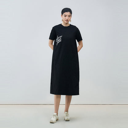 ZHUCHONGYUN ribbed crew neck long cotton printed t-shirt dress-VIOLET.