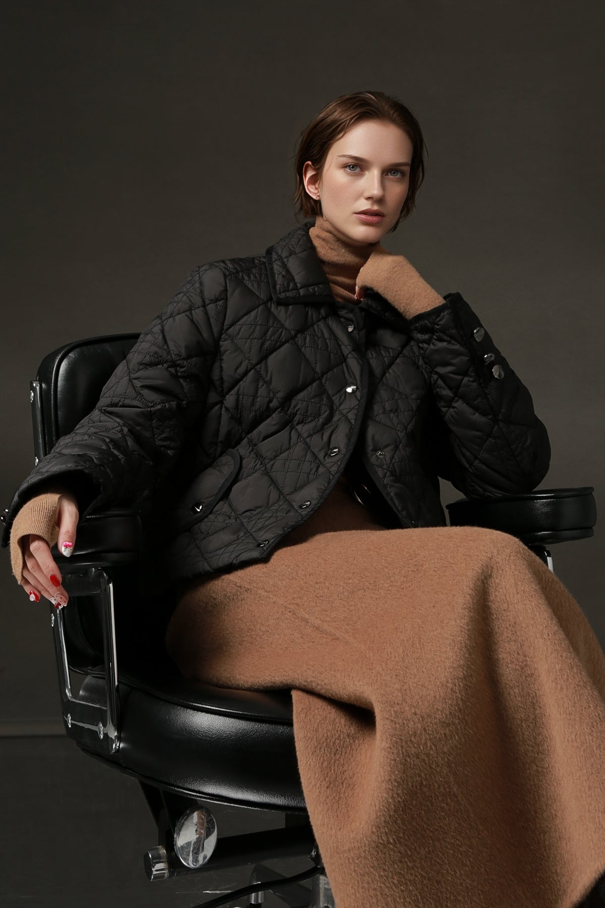 PIAOIN small rhombic short down jacket women's elegant warm winter style-SEAN