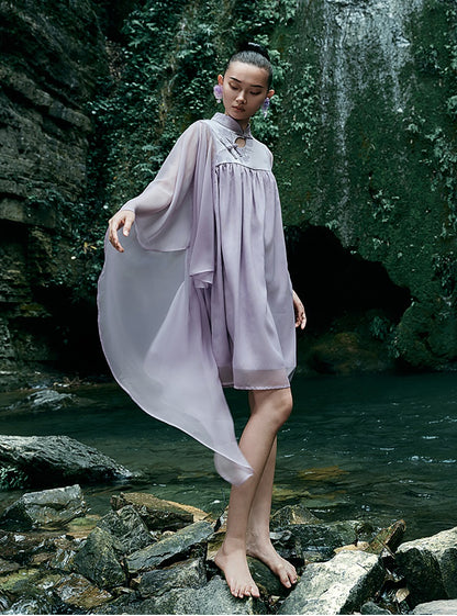 HECO [Feng Wu Clear Sleeves] New Chinese Standing Collar Buckle Flowing Dress- CLOAK.