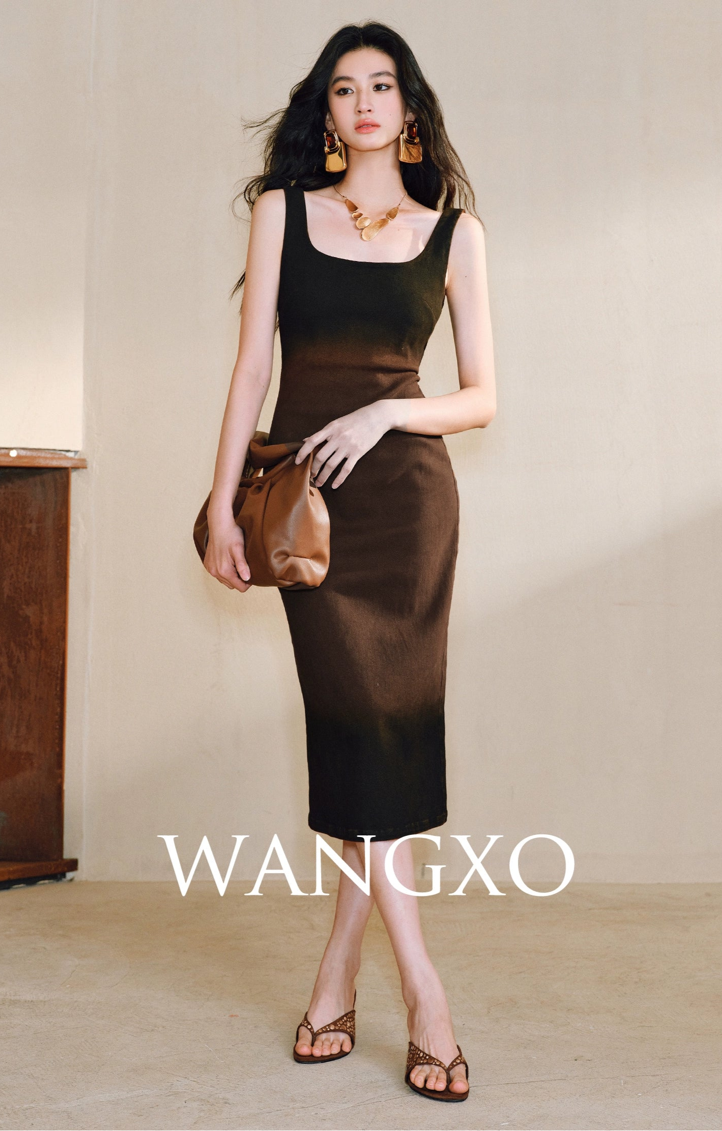 WANGXO | Shu Rou Denim Sand-Fried U-Neck Waist Vest Dress - NOOR