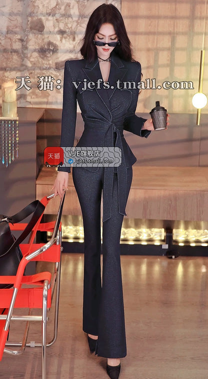 VJE Cut Jacket Slacks Two-Piece Set Denim Suit - MILO.