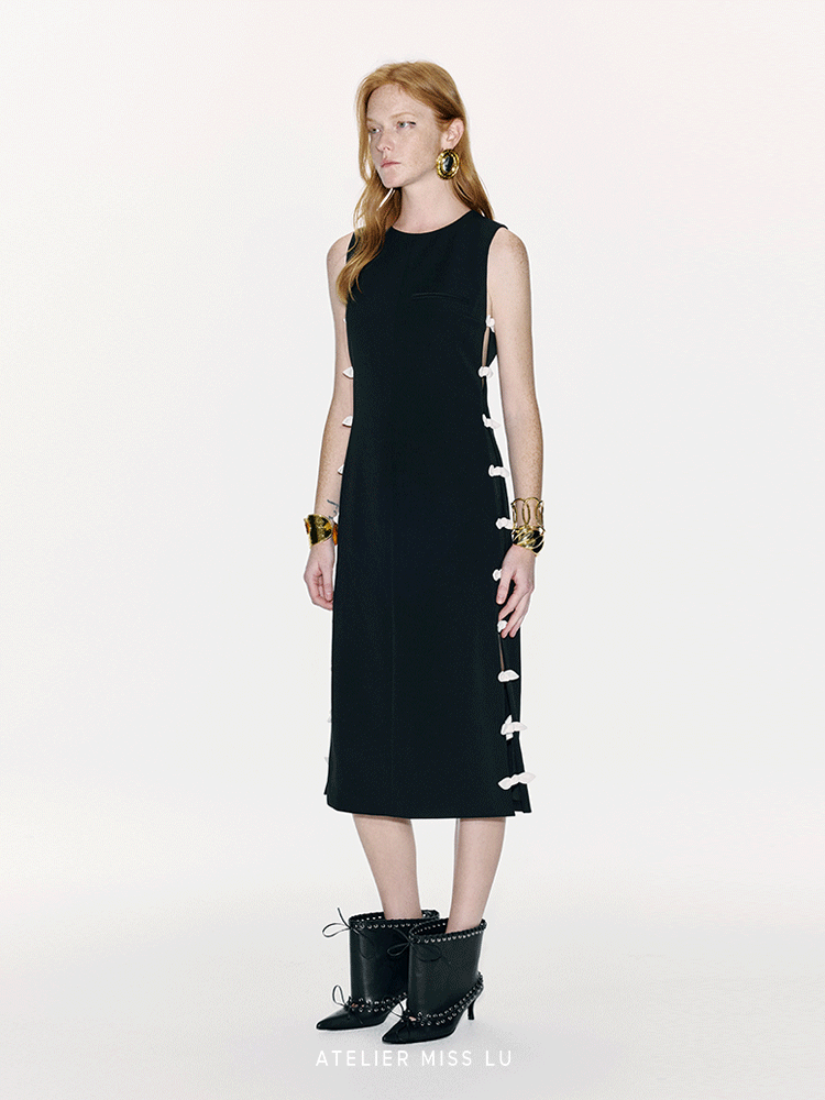 ATELIER MISS LU Rabbit Ears Bow Contrasting Patchwork Dress - NEXTER.