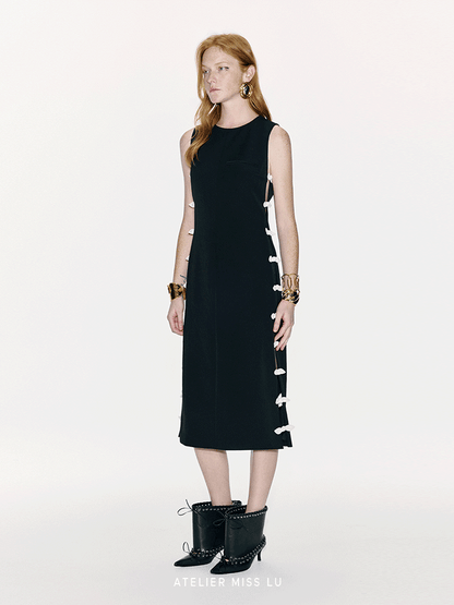 ATELIER MISS LU Rabbit Ears Bow Contrasting Patchwork Dress - NEXTER.