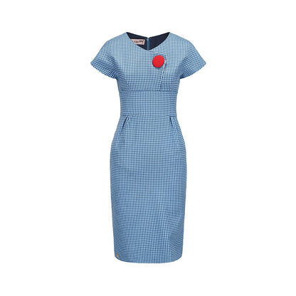 Le Palais Vintage Classic Red and Blue Contrasting Small Plaid Dress-RINDOU.