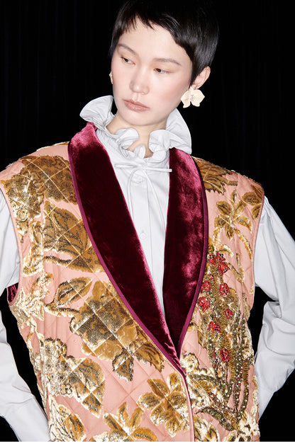 M essential Mackay designer embroidered quilted cotton gilet sequin long skirt-  lily of the valley