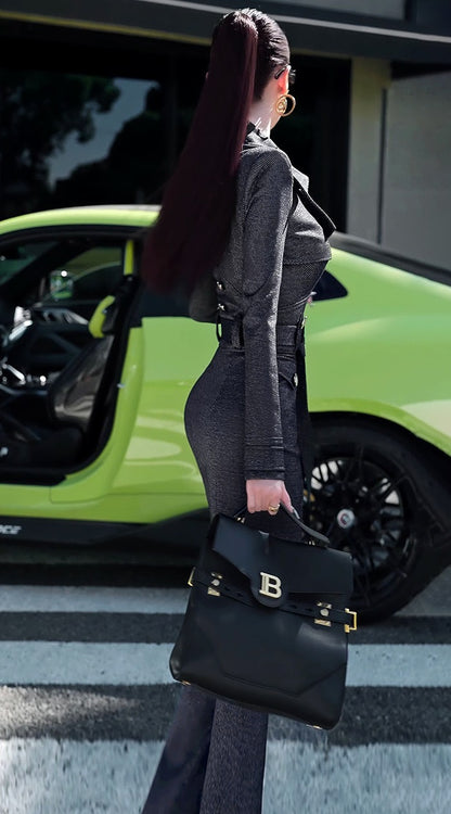 VJE slim trench coat jacket micro flared pants two-piece set - YAN.