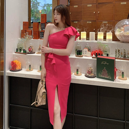 DOLLY Elegant Mint Green Slopping Shoulder Short Sleeve Long Wedding Guest Dress-RUKA