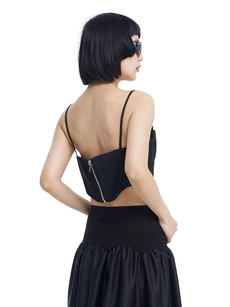 TINY IN Black Cutout Bandeau Strap Women's Versatile Top-FADA