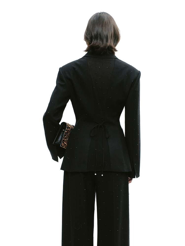 YES BY YESIR  glitter diamond waist strap rhinestone detail coat - DESIRE.