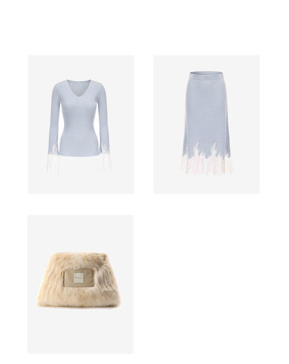 ATELIER MISS LU Fall/Winter elongated lace panelled cashmere wool skirt - JOY
