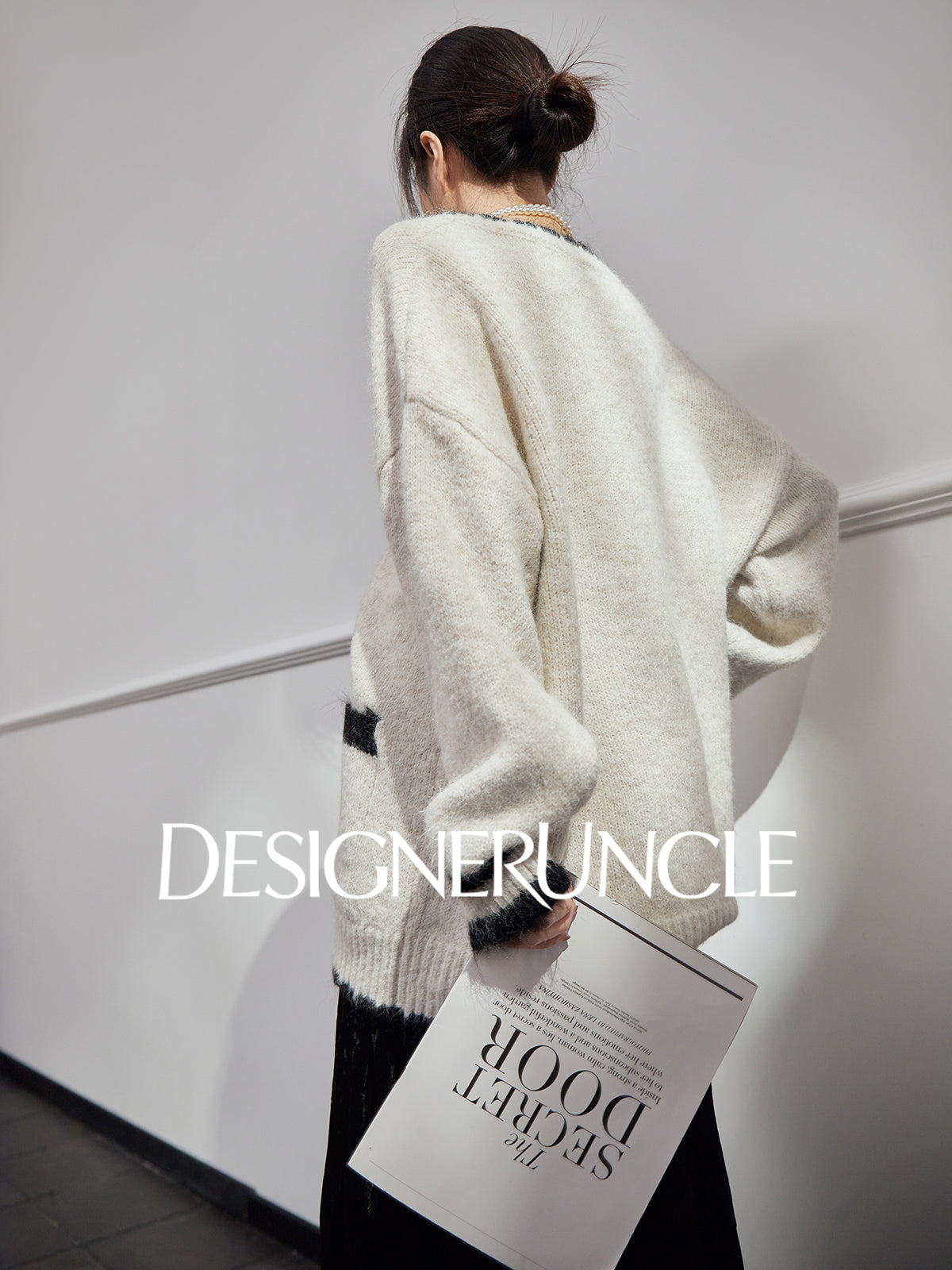 DGU "Twilight Snow" apricot new loose and lazy design knitted cardigan - NICK.