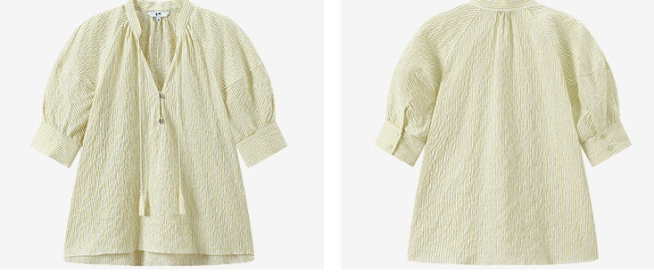 COMME MOI Yellow puff sleeve low-neck shirt - GRANT.