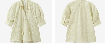 COMME MOI Yellow puff sleeve low-neck shirt - GRANT.