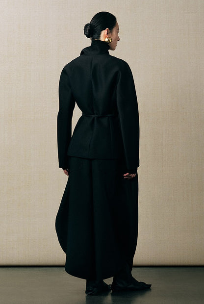ZHUCHONGYUN curved stand-up collar slanted placket trench coat jacket-RUMI.