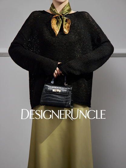 DGU| Hollow loose knitted long sleeves lazy style niche design pullover sweater - TEST.