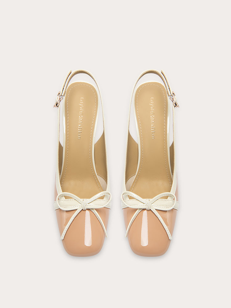Lily Wei Nude Bow Toe Sandals Women's Glass Heels Small 313233-VIRGINIA