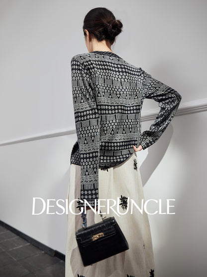 DGU| Black sweater geometric jacquard niche design jacket knitted top - JUGALAR.
