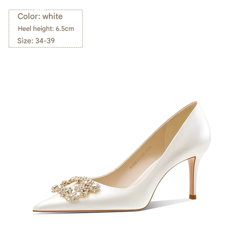 PJJUU white satin high heel shoes  - LOKI.