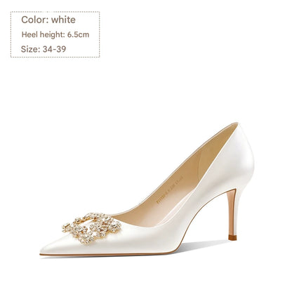 PJJUU white satin high heel shoes  - LOKI.
