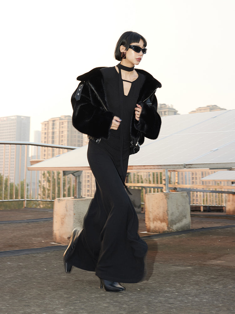 TINY IN fur short collar black coat-DANTE