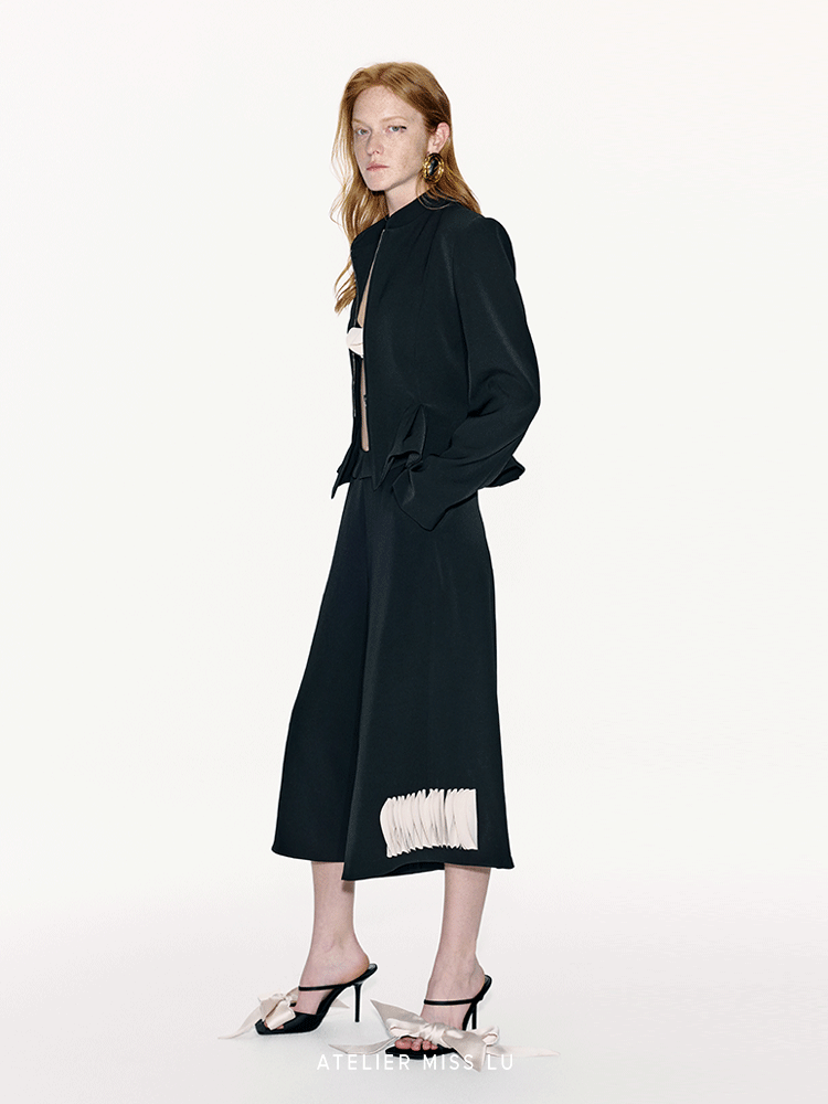 ATELIER MISS LU Silhouette Three-dimensional Hem Cinched Waist Zip-up Jacket - WORLD.