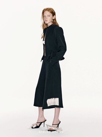 ATELIER MISS LU Silhouette Three-dimensional Hem Cinched Waist Zip-up Jacket - WORLD.