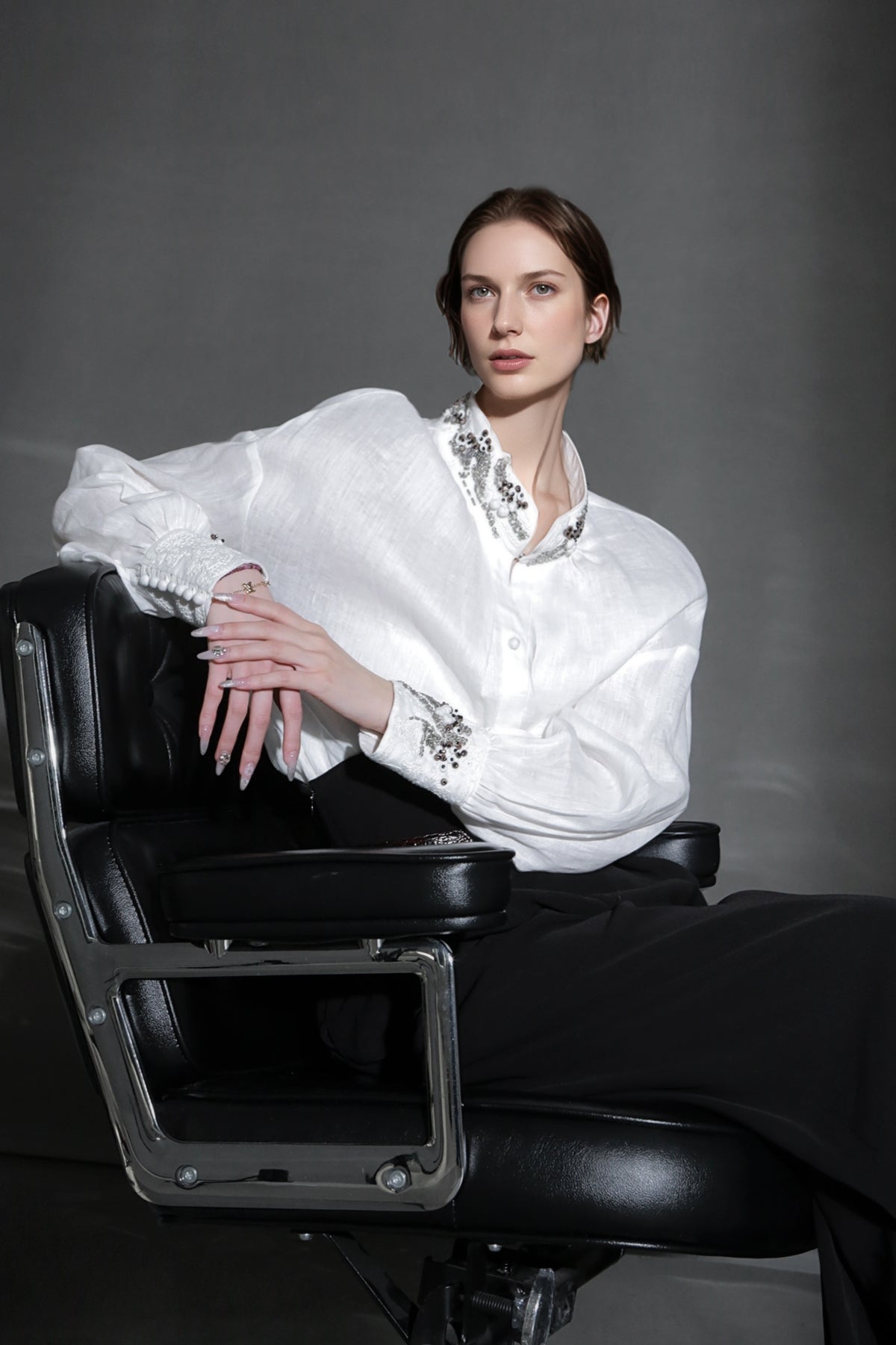 PIAOIN luxury vintage beaded design handmade custom shirt-BEATRICE.