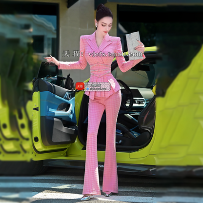 VJE Waist Suit Collar Top Micro Flared Pants Age-Reducing Suit - YOLA.