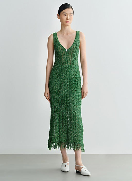 COMME MOI Lv Yan Designer Spring Women's V-Neck Sandwich Color Cutout Knit Dress - NATALIE.