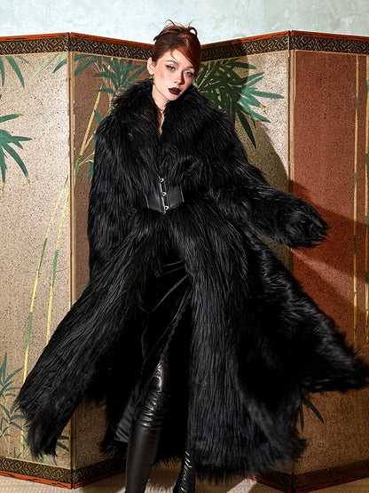 Le Palais Vintage Elegant Black Slim Waist Seal Heavy Long Fur Jacket-Cielo