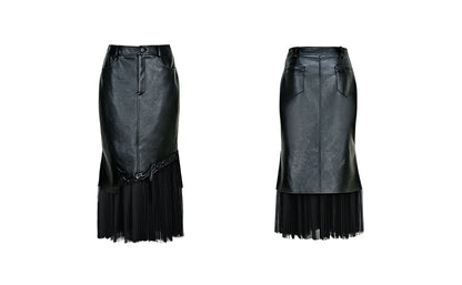 YES BY YESIR black military leather jacket and skirt set- SYSTEM.