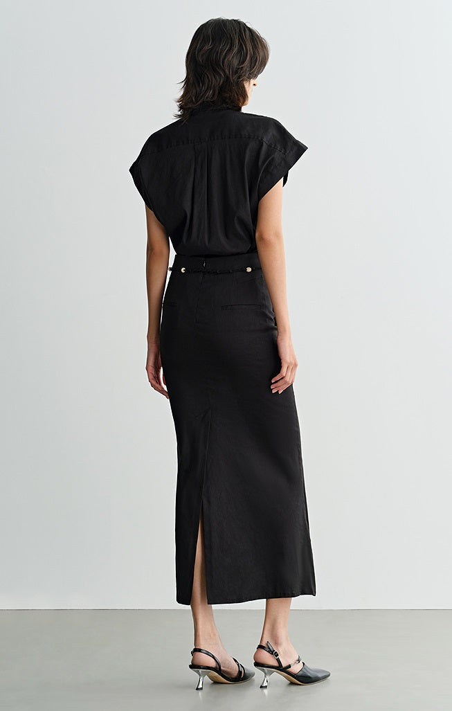 COMME MOI  summer women's black slit hip fishtail skirt - HARLEM.