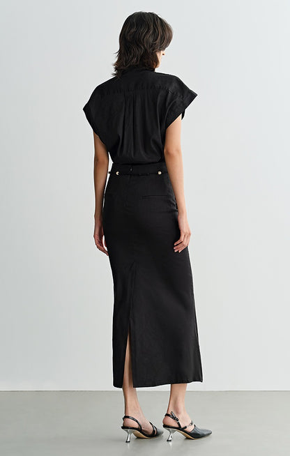 COMME MOI  summer women's black slit hip fishtail skirt - HARLEM.