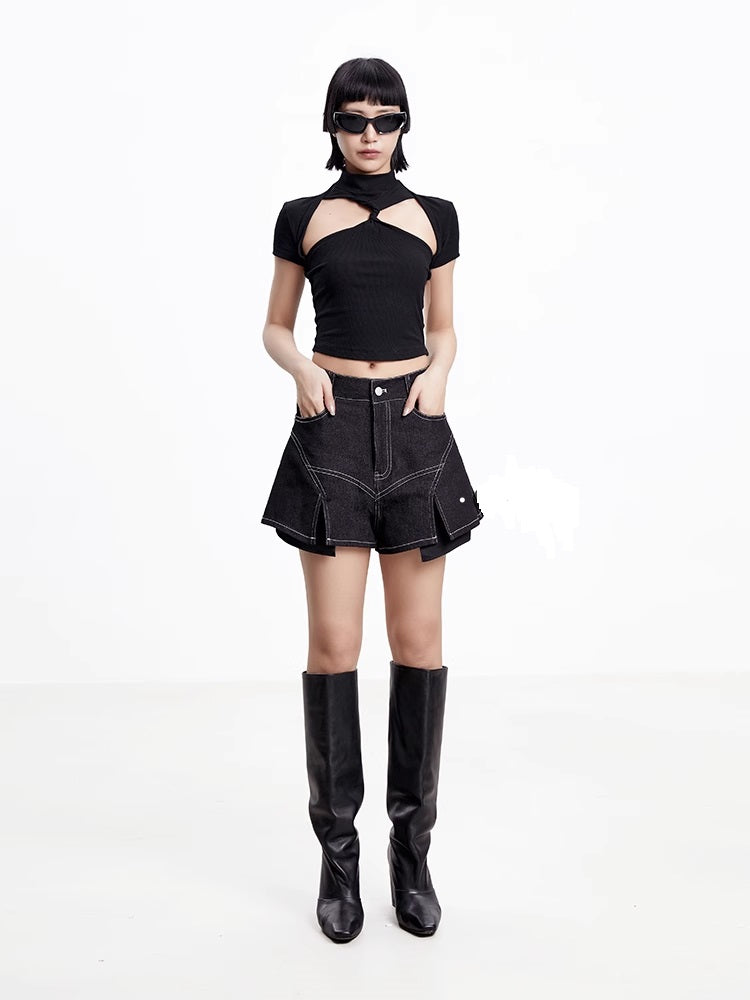 TINY IN black twisted cut-out women's summer cropped top-SIA