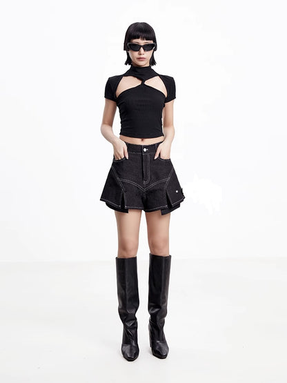 TINY IN black twisted cut-out women's summer cropped top-SIA