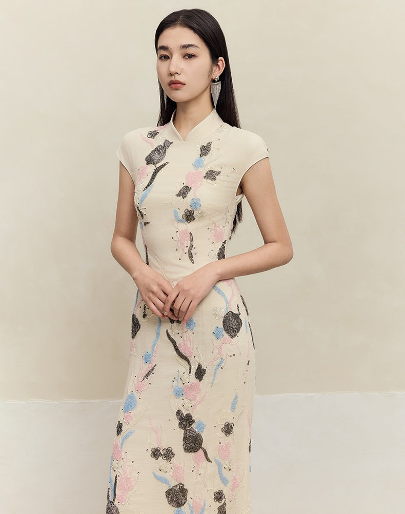 HECO Rose Bead Embroidery Slim Cheongsam Dress Women - STAGE.