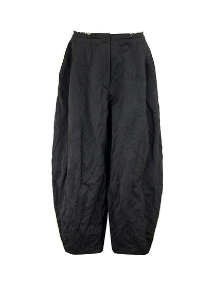 ZHUCHONGYUN black pleated woven strip loose cocoon pants--DANTE.