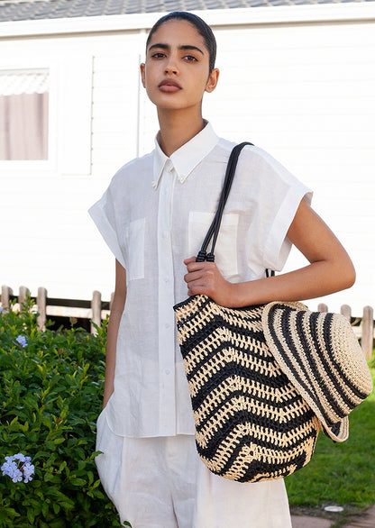 COMME MOI summer contrasting straw handbag - BATHLOMEW.
