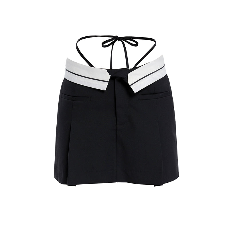 Tiny IN low-waisted contrasting turn-up short pressed pleats skirt-LULU