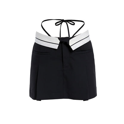 Tiny IN low-waisted contrasting turn-up short pressed pleats skirt-LULU