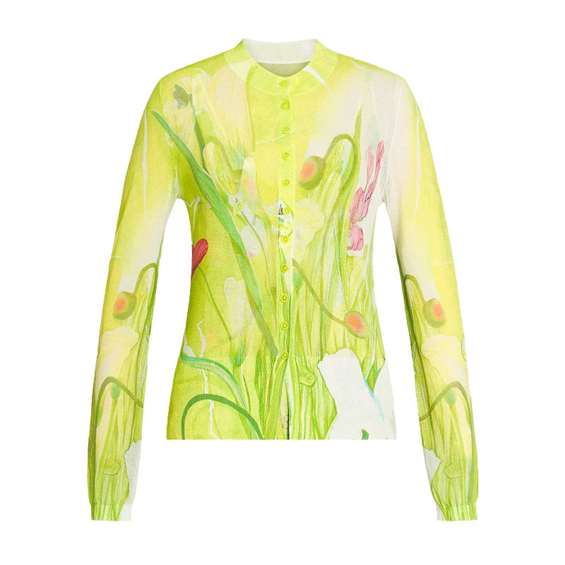 ZHUCHONGYUN flower crew neck print knitted cardigan--ARCHER.