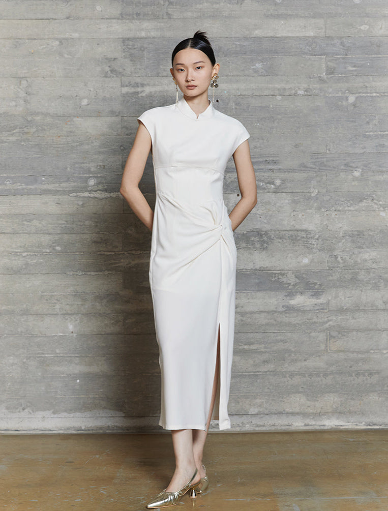 HECO acetate elegant red modified cheongsam dress women - leave.