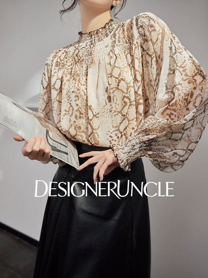 DGU "Linglin" snake print chiffon shirt high-end long-sleeved top - FAVOUR.