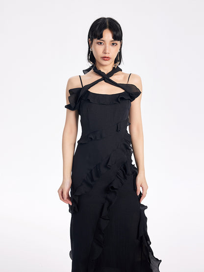TINY IN ruffled side slit midi slip dress -KAKA