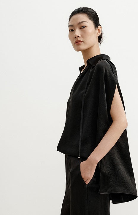 COMME MOI  women's cape shirred drape chic top - HANNAH.